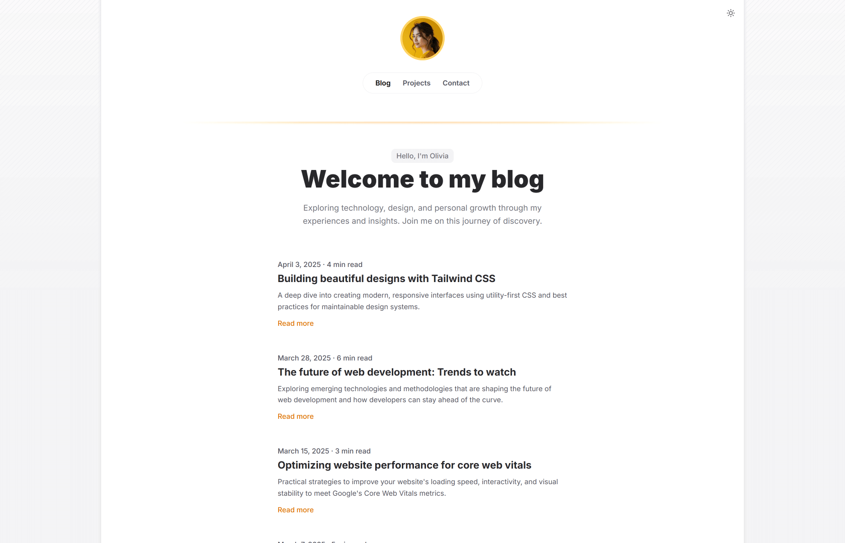 Preview of Blog Tailwind CSS template