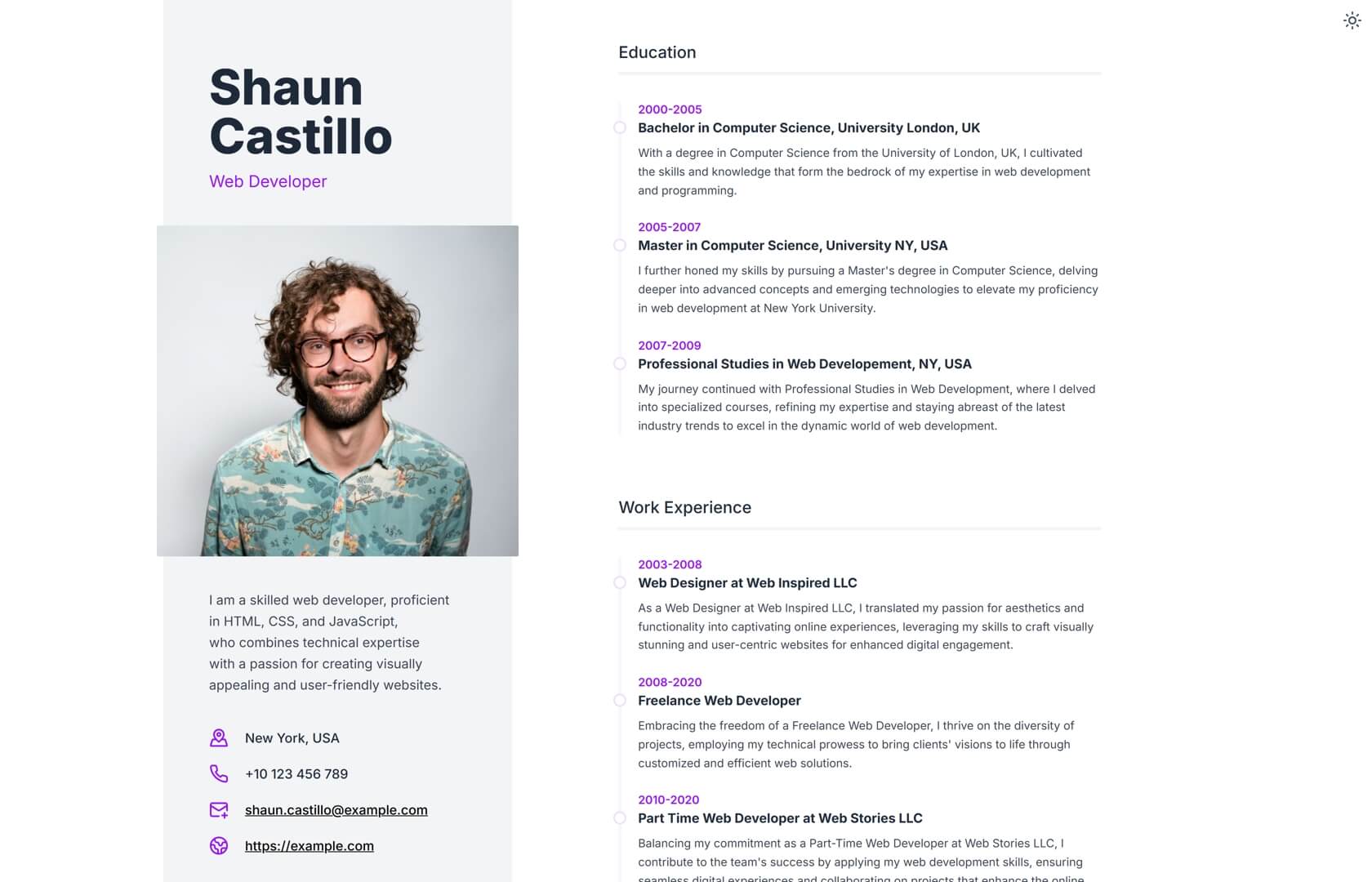 Preview of Resume Alternate Tailwind CSS template