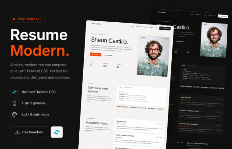 Featured image of Resume Modern Tailwind CSS template