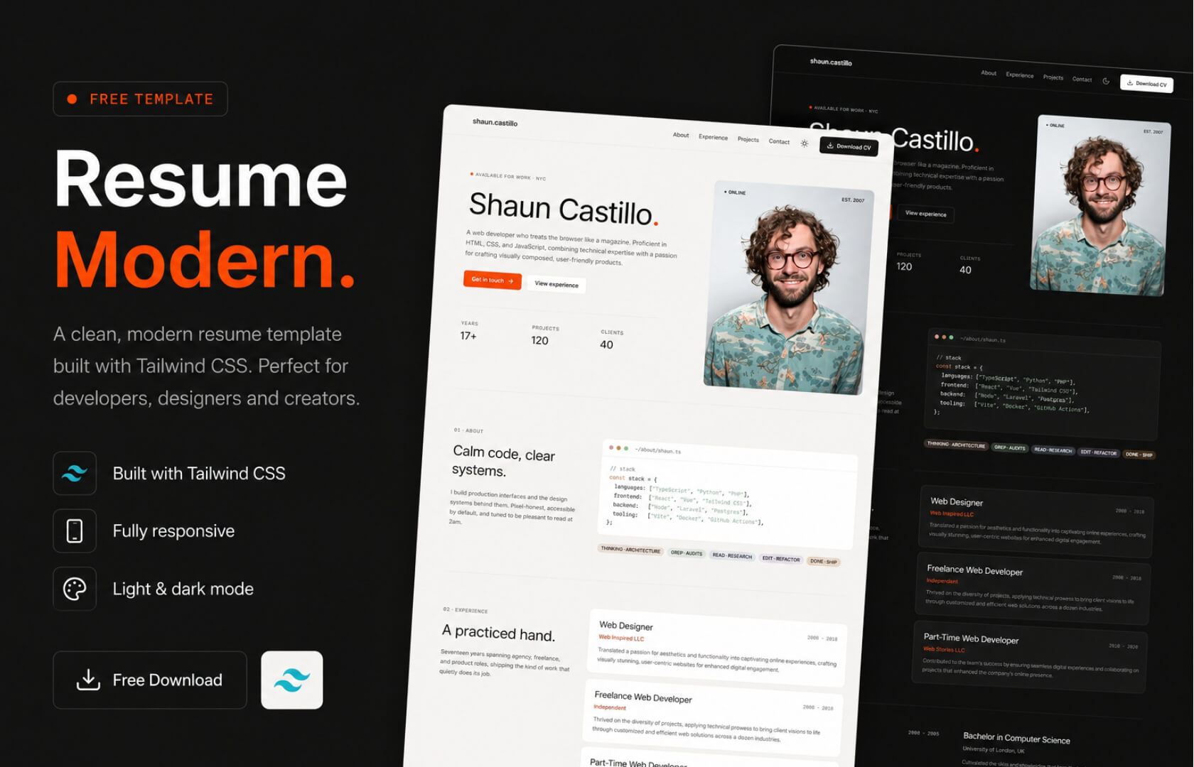 Preview of Resume Modern Tailwind CSS template