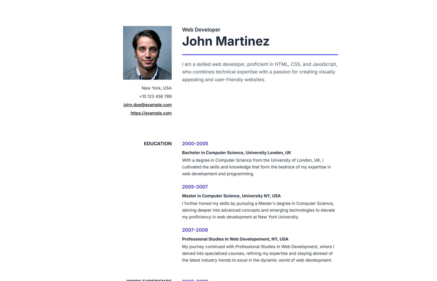 Preview of Resume Tailwind CSS template